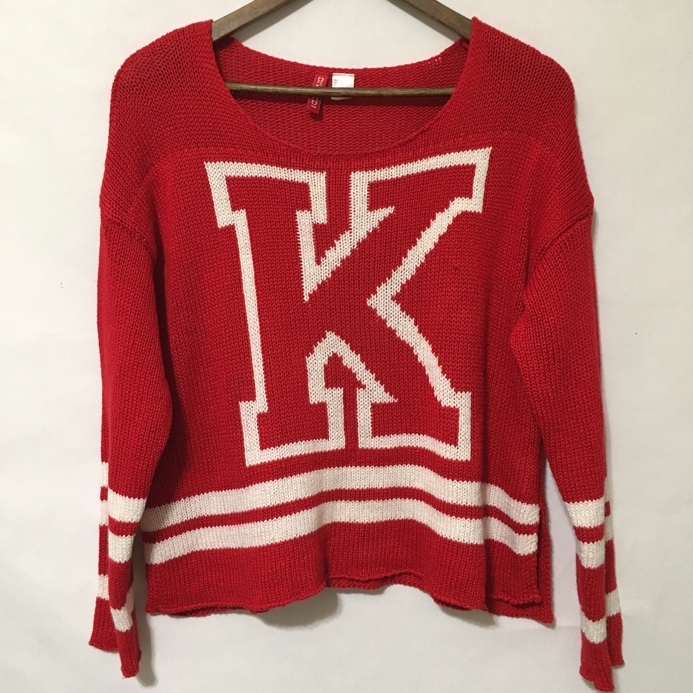 Divided Red Knitted Sweater XS Size